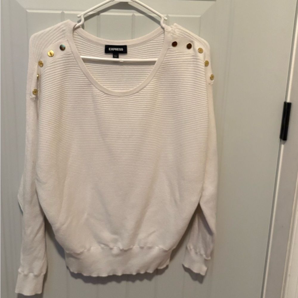Express Ivory Sweater with Metallic Button Details